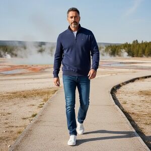 Eden Park Mens Navy Blue 1/4 Zip Cotton Pullover Sweatshirt 3XL 94MAISWE0029‎